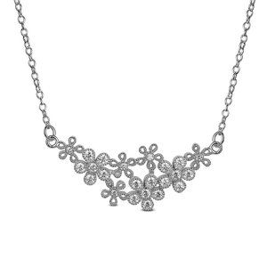 Cluster of Flowers with Pave CZ accent open floral Necklace  925 Sterling Silver